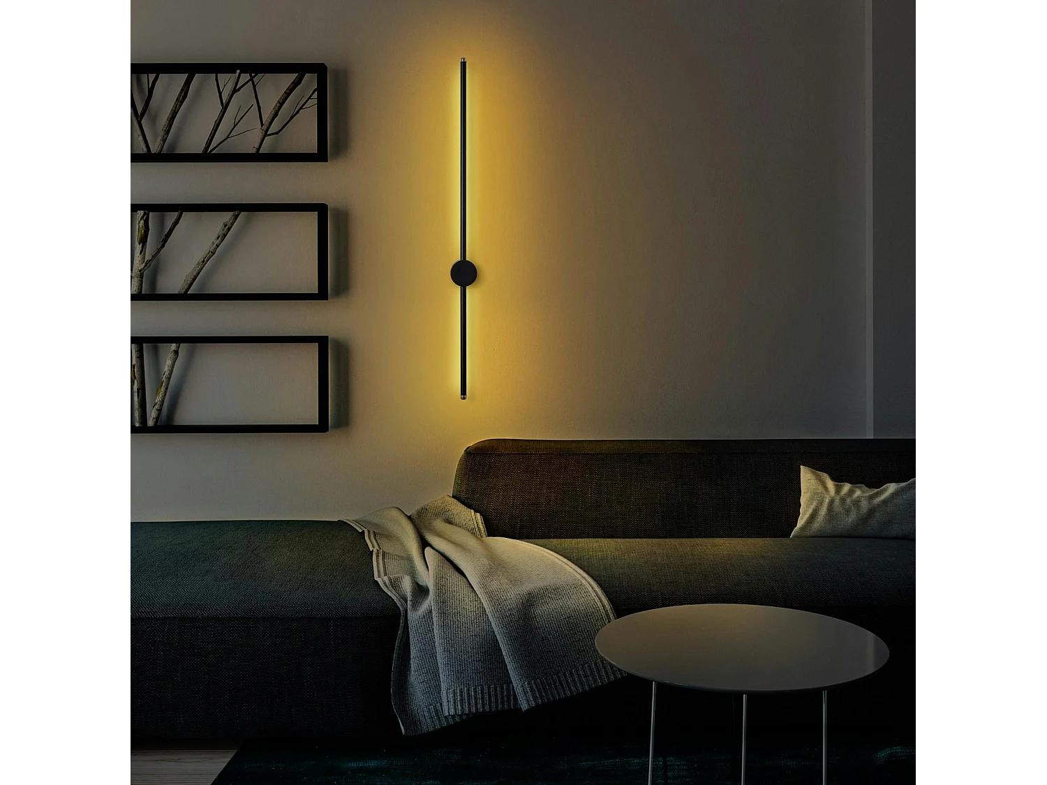 Applique murale LED design, 1 tige noire verticale VIESTE
