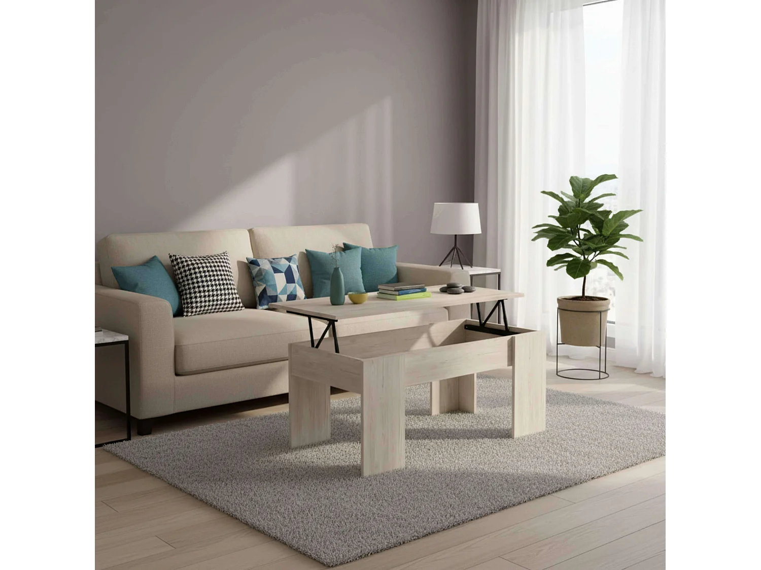 Mesa de centro elevable Low color sahara moderno 100x45x50 cm