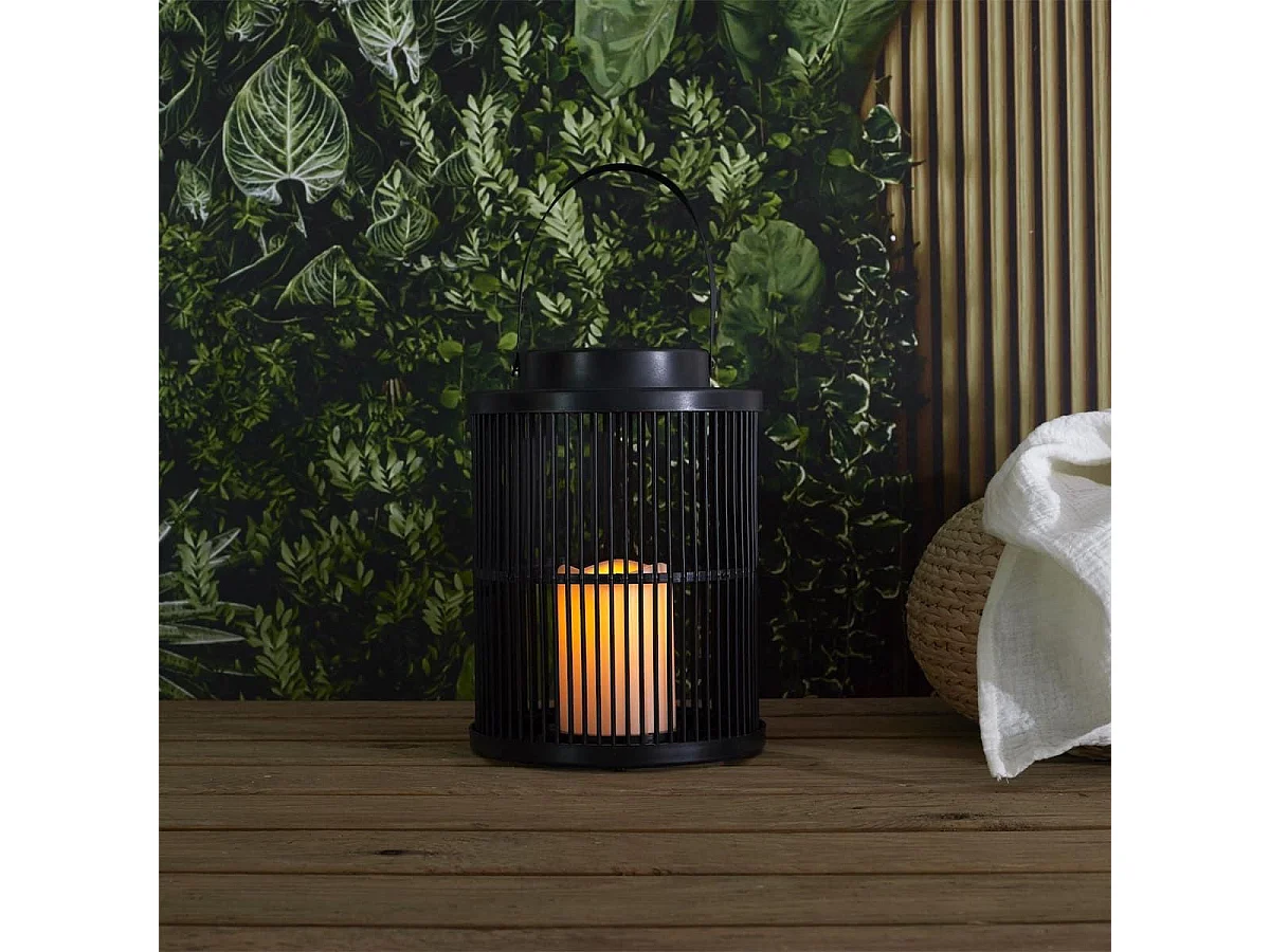 Lanterne solaire led effet bougie, en polypropylène noir avec anse (H25 cm)