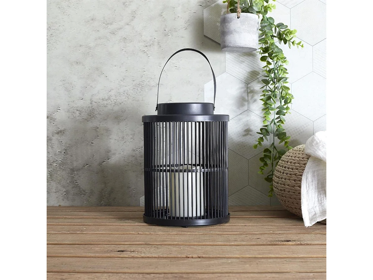 Lanterne solaire led effet bougie, en polypropylène noir avec anse (H25 cm)