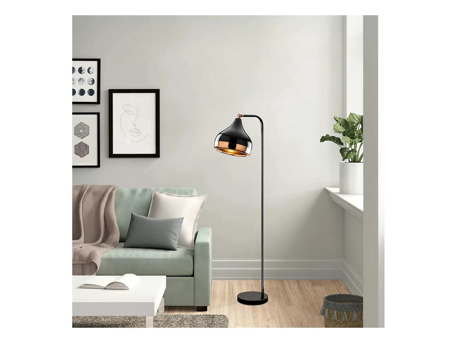 Lampadaire design noir et doré à tête orientable SILE