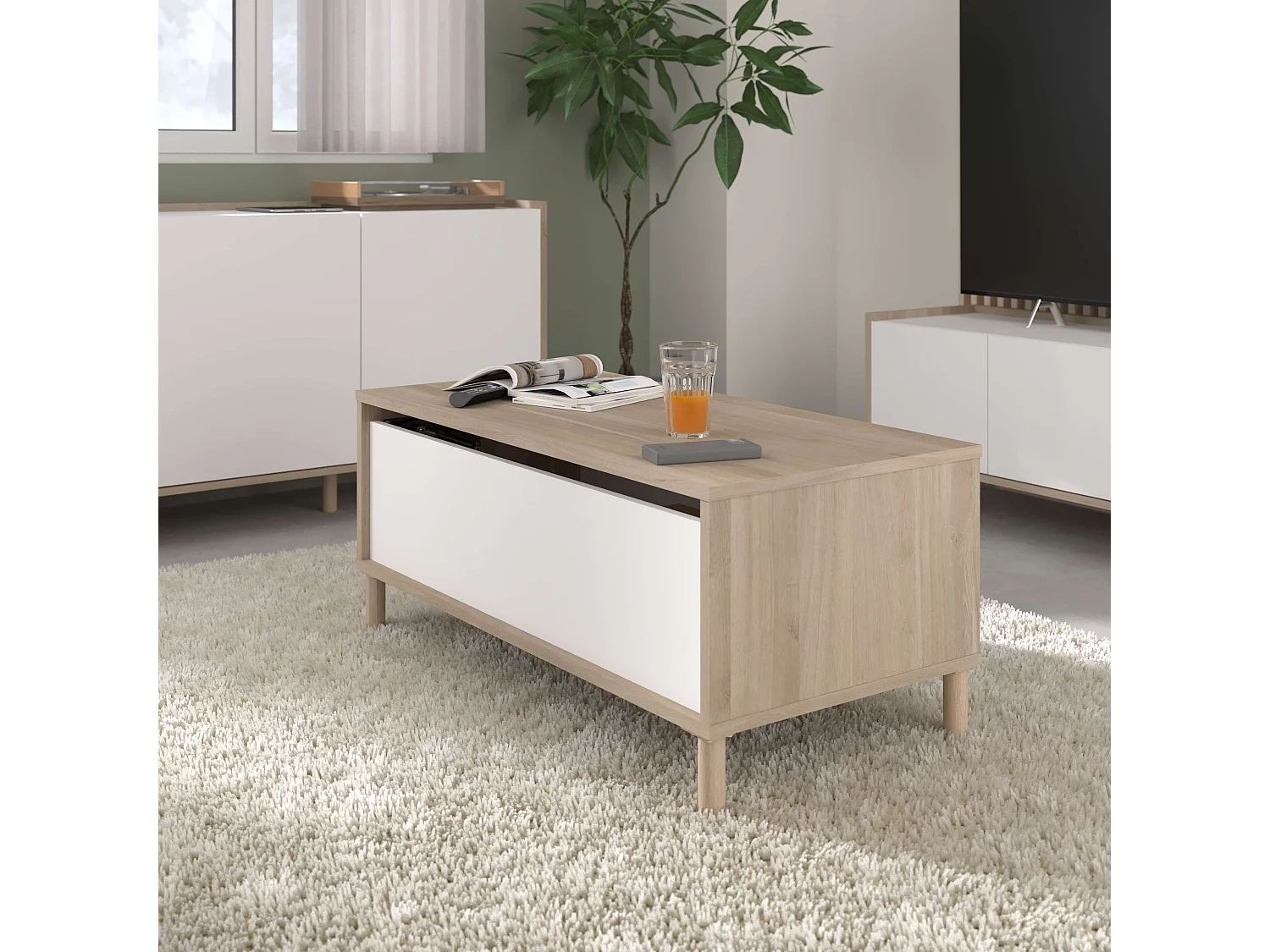 Mesa de centro Azzaro salón tablero elevable melamina roble japonés 110x45x60 cm