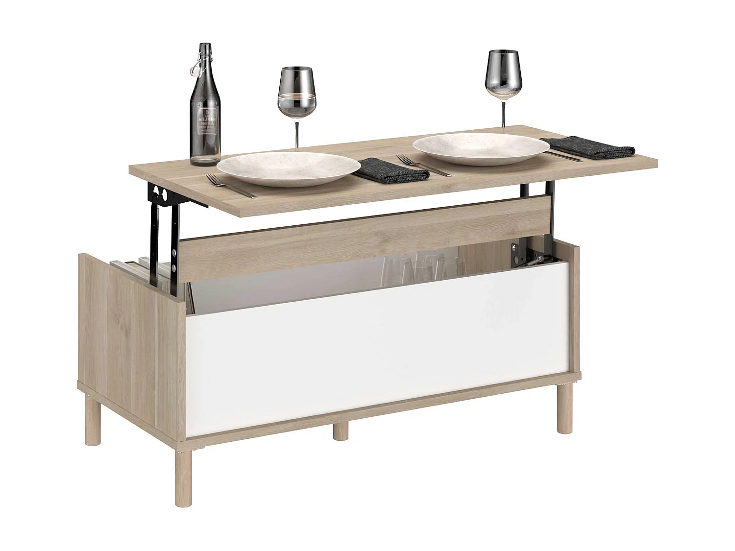 Mesa de centro Azzaro salón tablero elevable melamina roble japonés 110x44x50 cm