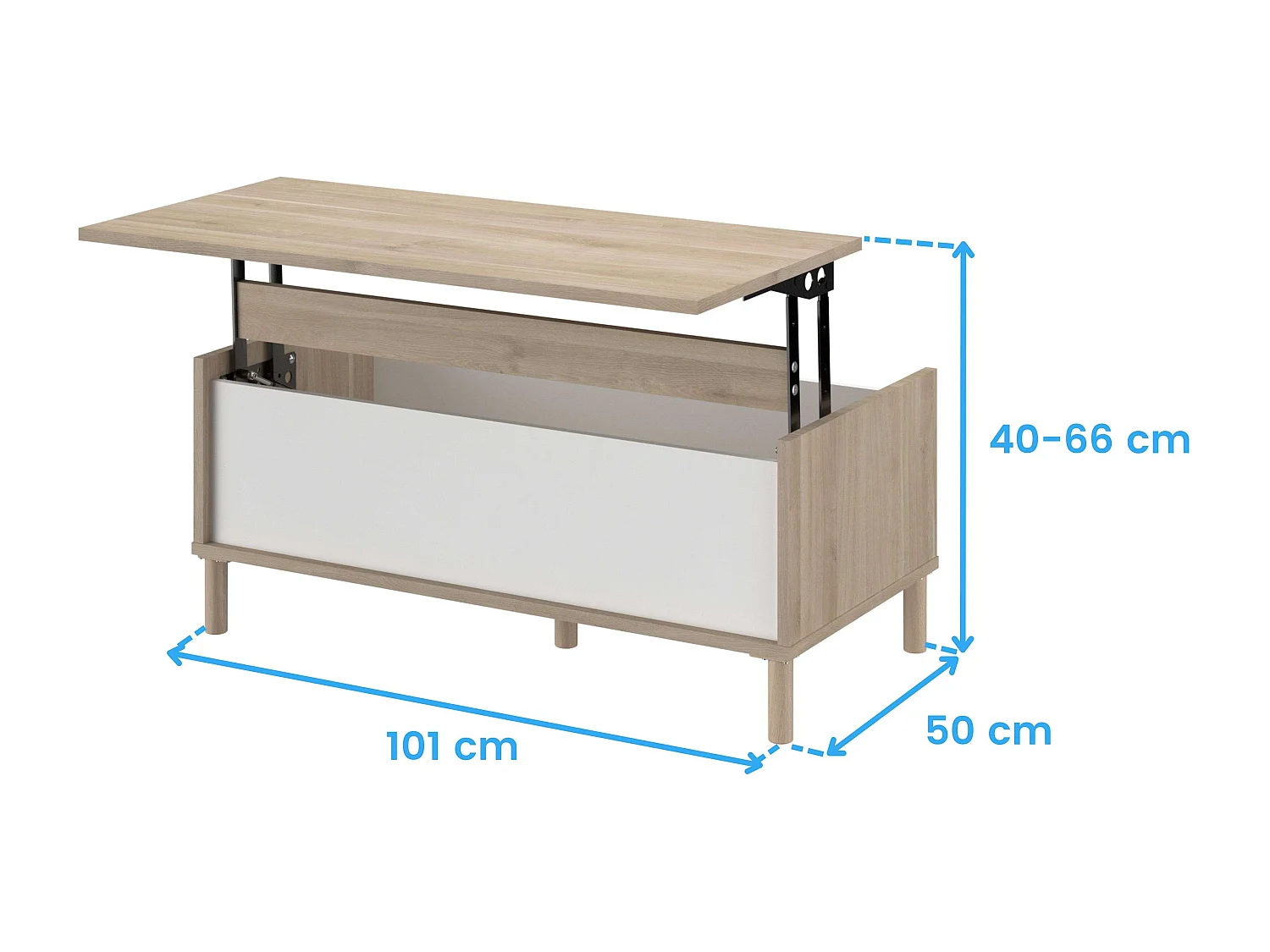Mesa de centro Azzaro salón tablero elevable melamina roble japonés 110x44x50 cm