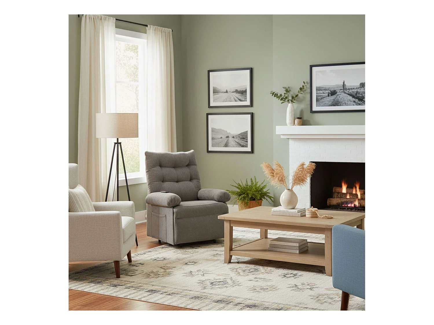 Sillón Elevador Estilo Contemporáneo Gris Tela con Función Elevadora