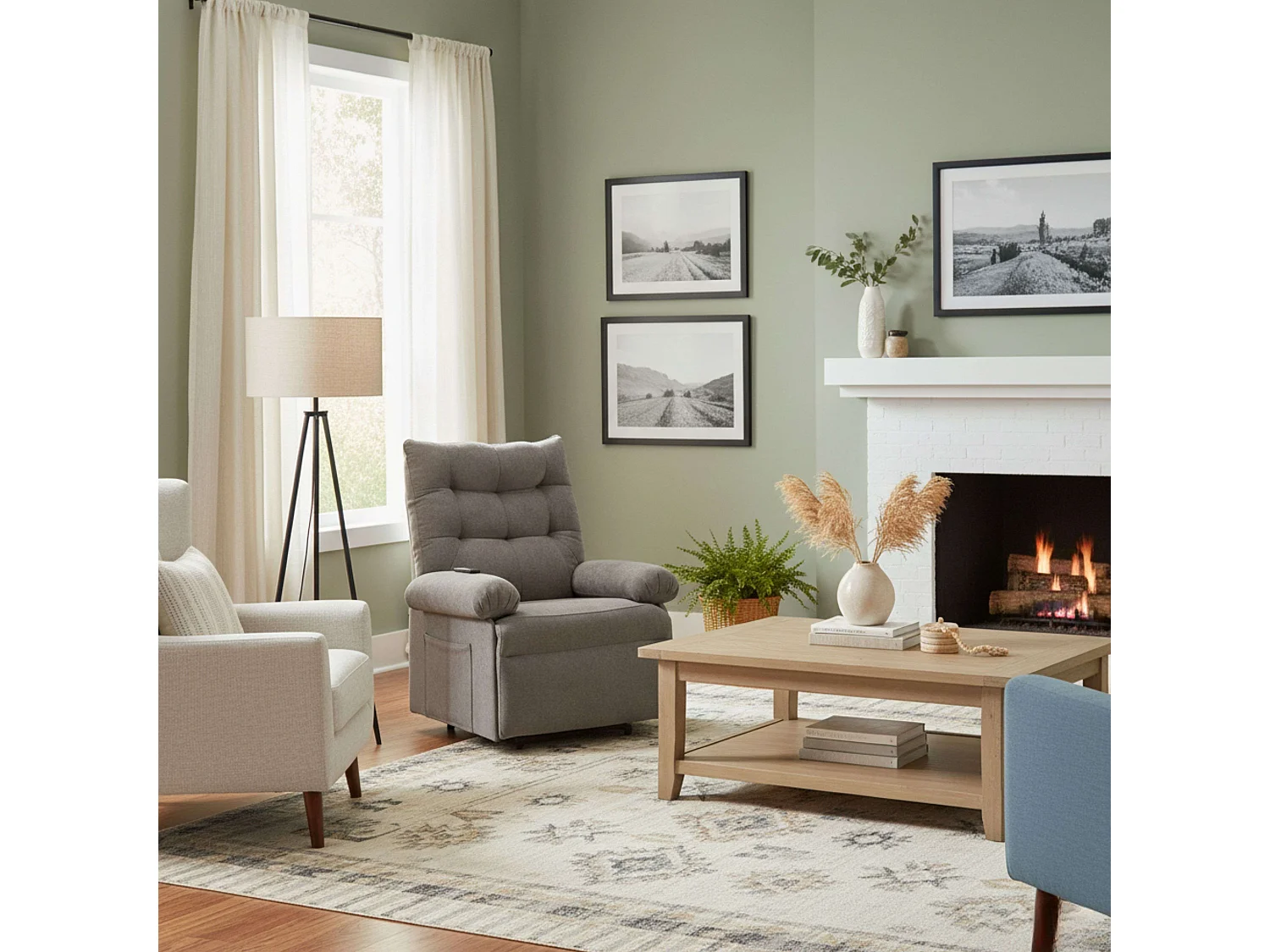 Sillón Elevador Estilo Contemporáneo Gris Tela con Función Elevadora