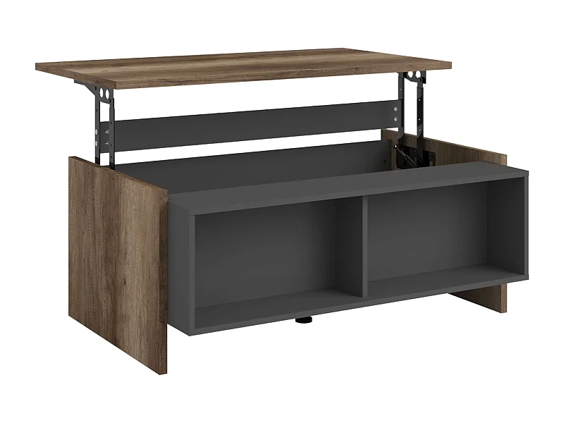 Mesa centro Opec elevable 2 estantes gris/roble 47x110x65 cm salón