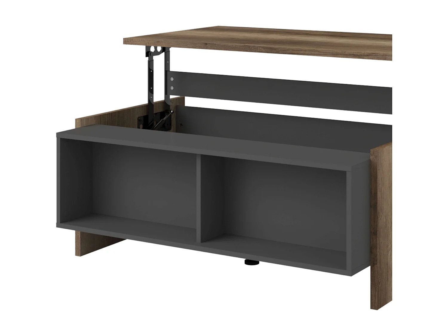 Mesa de centro elevatória Opec com 2 prateleiras, cinza/carvalho, 47x110x65 cm, sala de estar