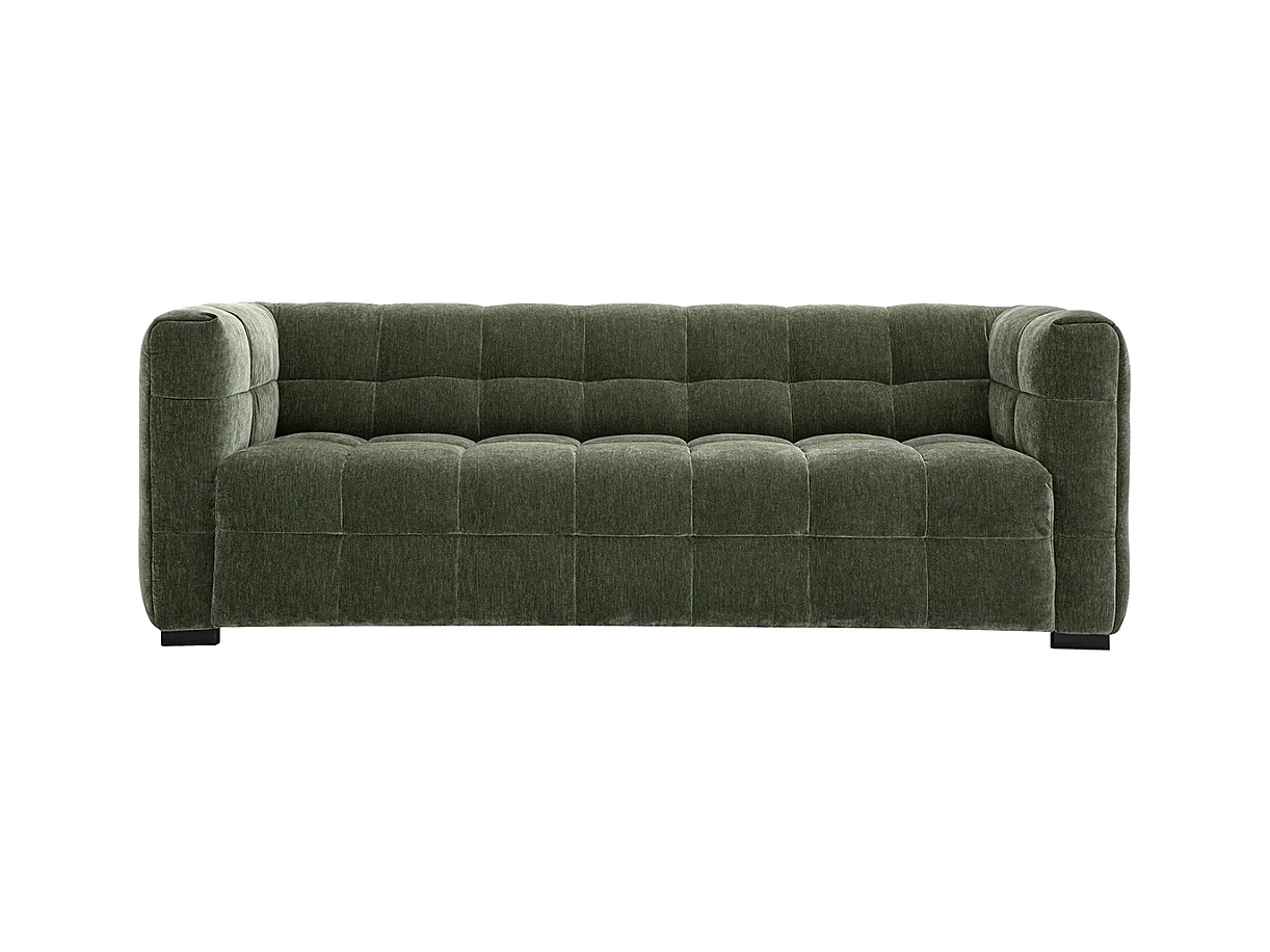 Canapé design 3 places en tissu effet velours vert kaki CORTO