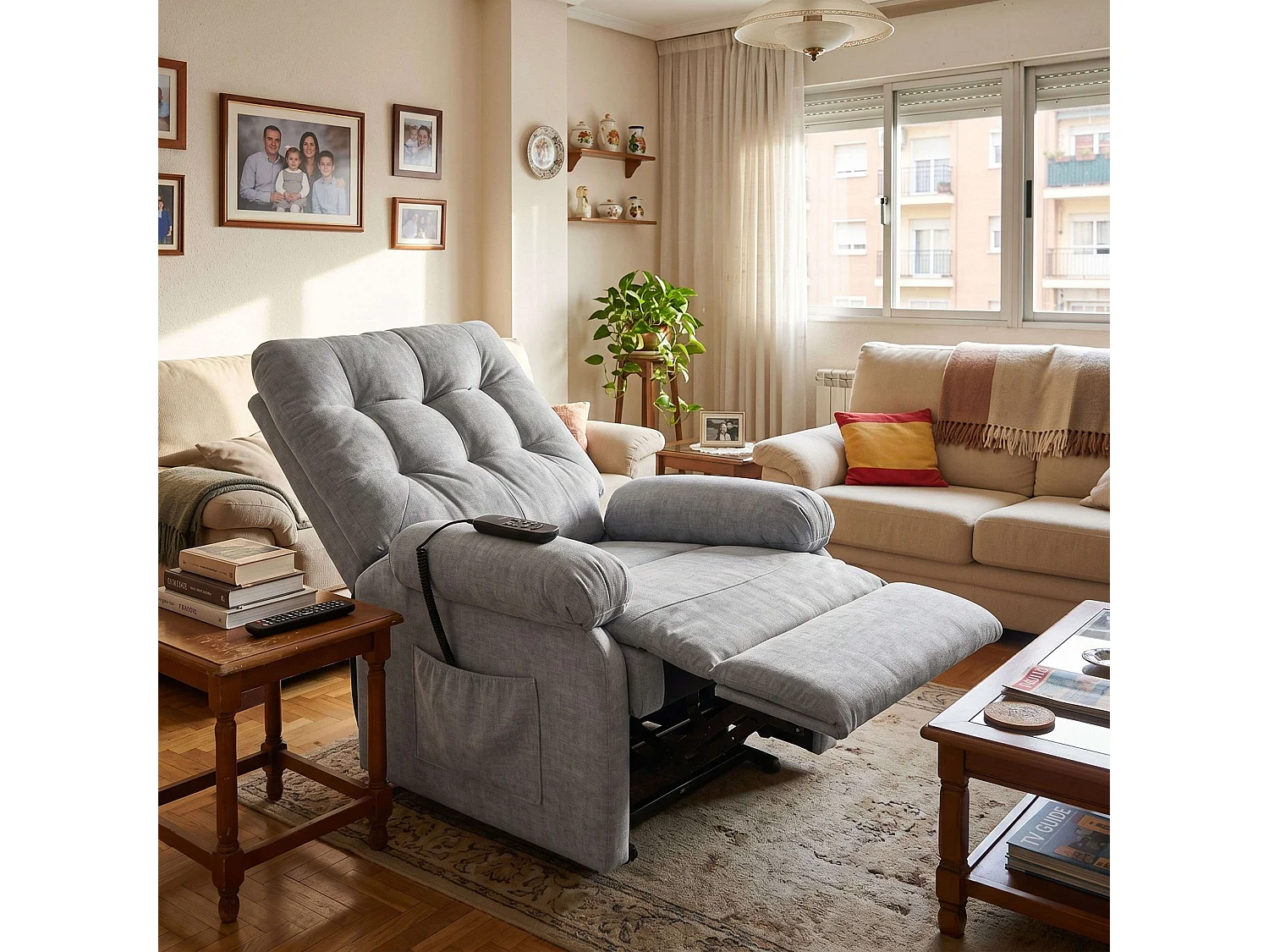 Sillón Reclinable Seren Gris con Mando Función Levantapersonas 90x107x84 cm
