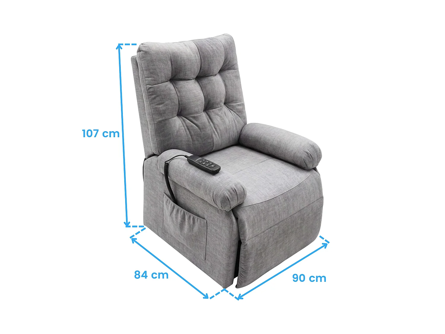 Sillón Reclinable Seren Gris con Mando Función Levantapersonas 90x107x84 cm