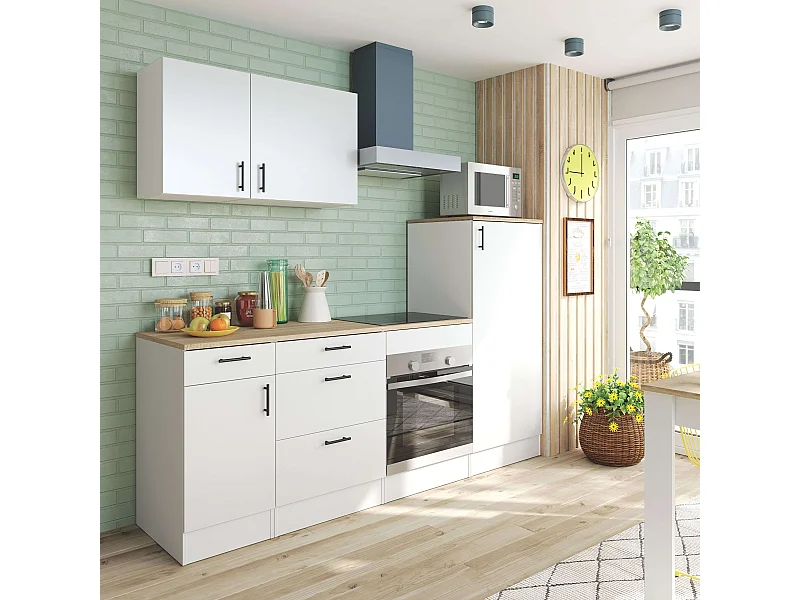 Pack Muebles Cocina Kira Mod Blanco Brillo Roble Canadian 6 Módulos