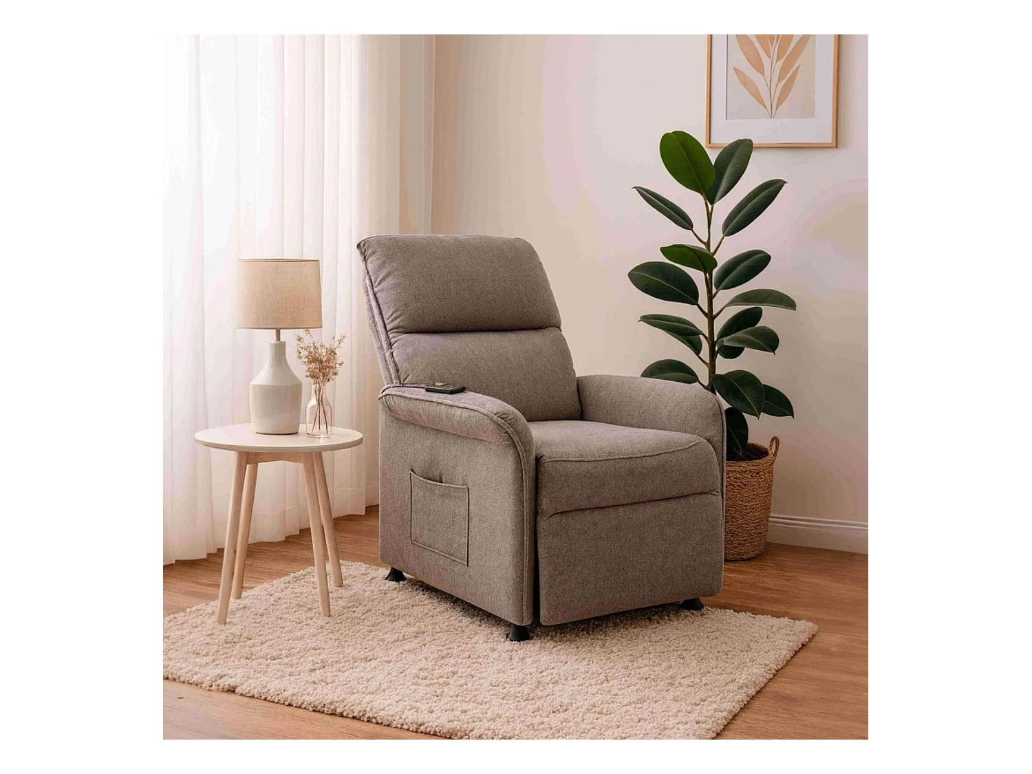 Sillón Reclinable Thai Contemporáneo Gris 2 Motores y Mando 82x102x84 cm