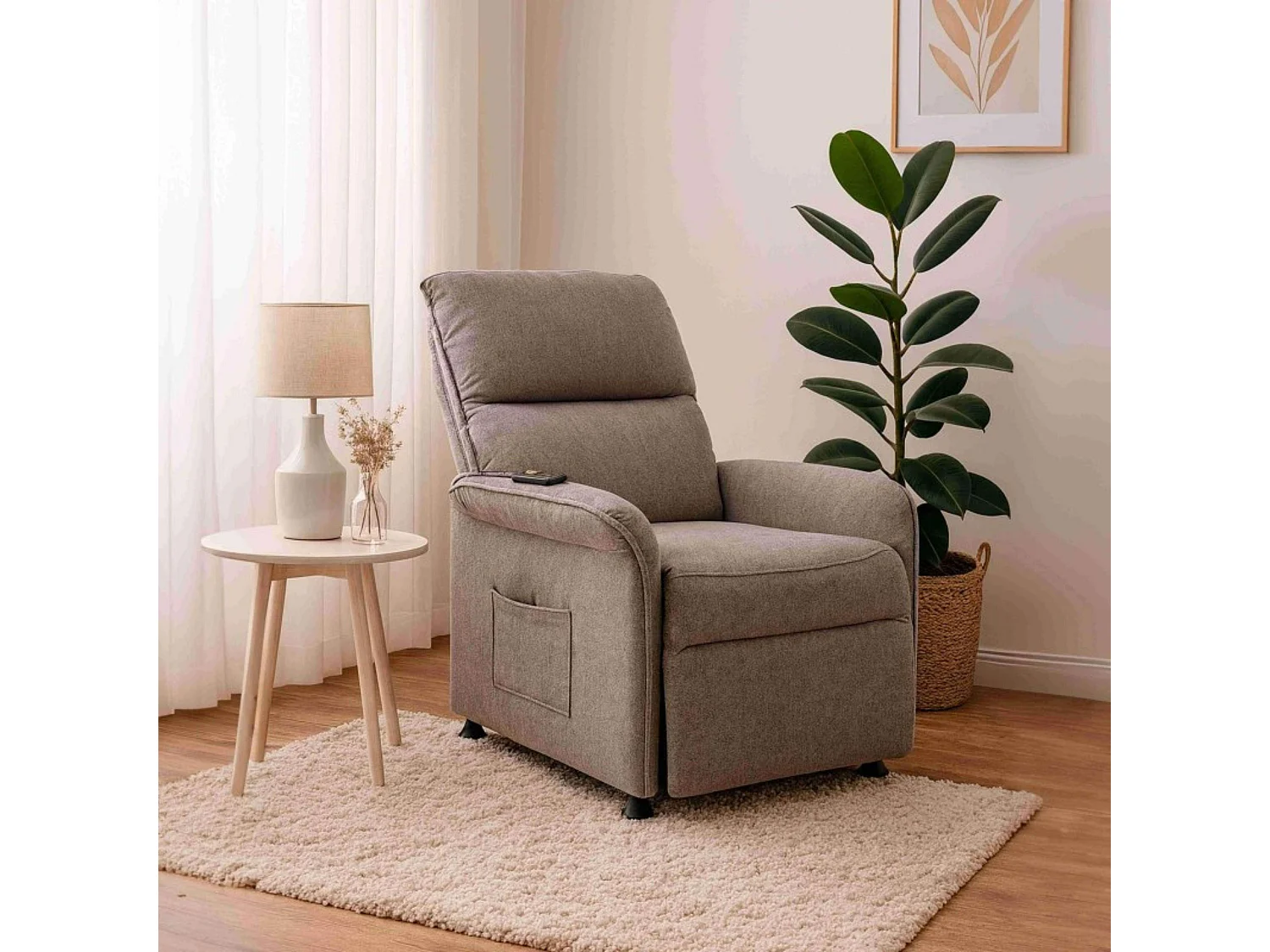 Sillón Reclinable Thai Contemporáneo Gris 2 Motores y Mando 82x102x84 cm