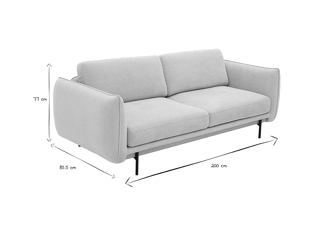 Canapé design 3 places en tissu chenille beige et métal noir TODD