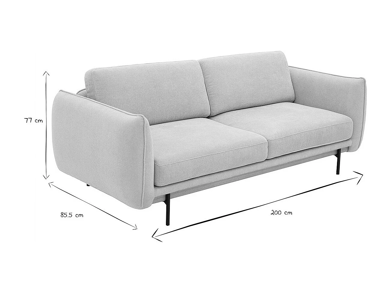 Canapé design 3 places en tissu chenille beige et métal noir TODD