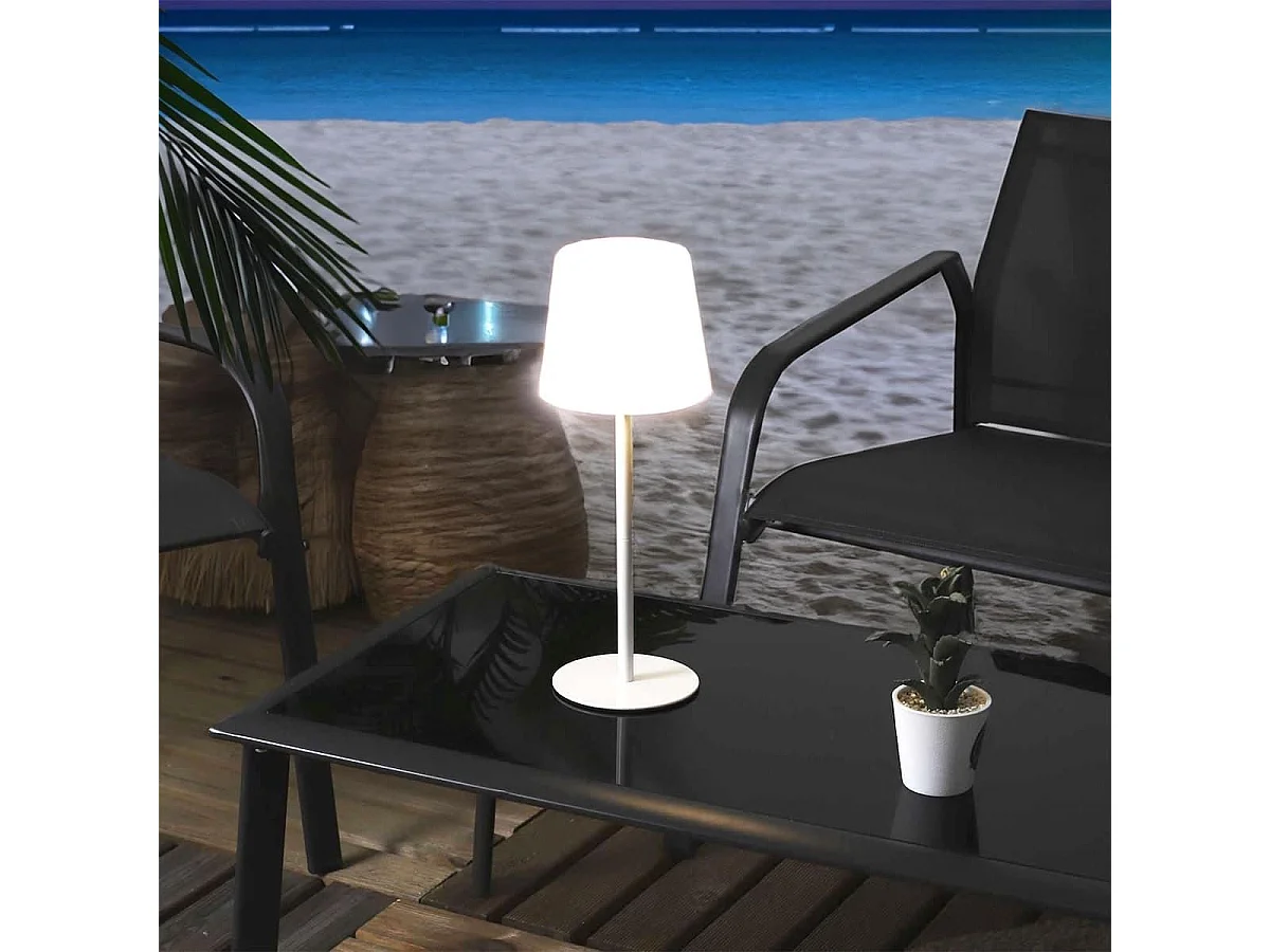 Lampe nomade d'extérieur blanc rechargeable USB avec 3 niveaux éclairage