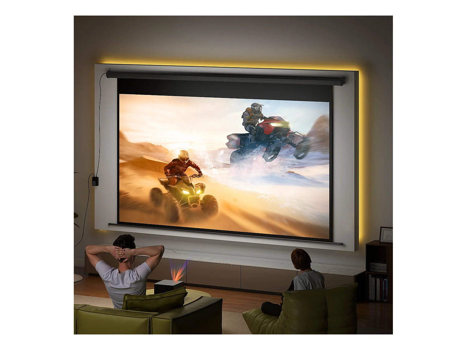 Écran de projection motorisé home-cinéma format 16:9 120 pouces 4K HD avec télécommande noir