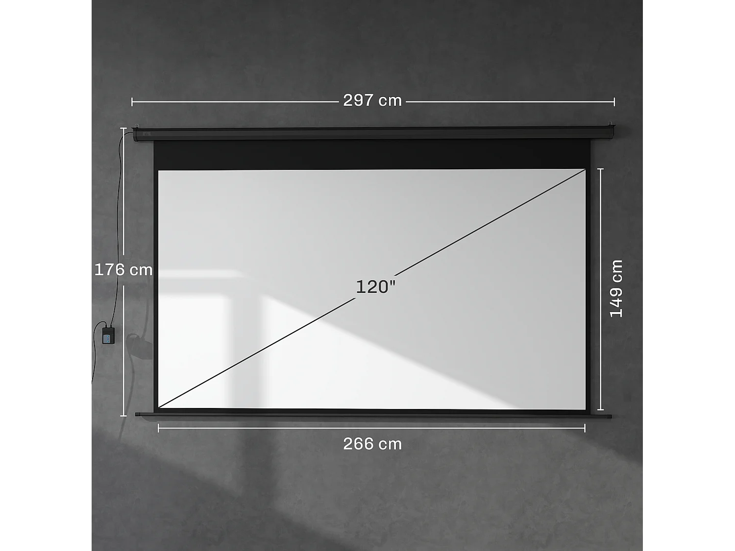 Écran de projection motorisé home-cinéma format 16:9 120 pouces 4K HD avec télécommande noir