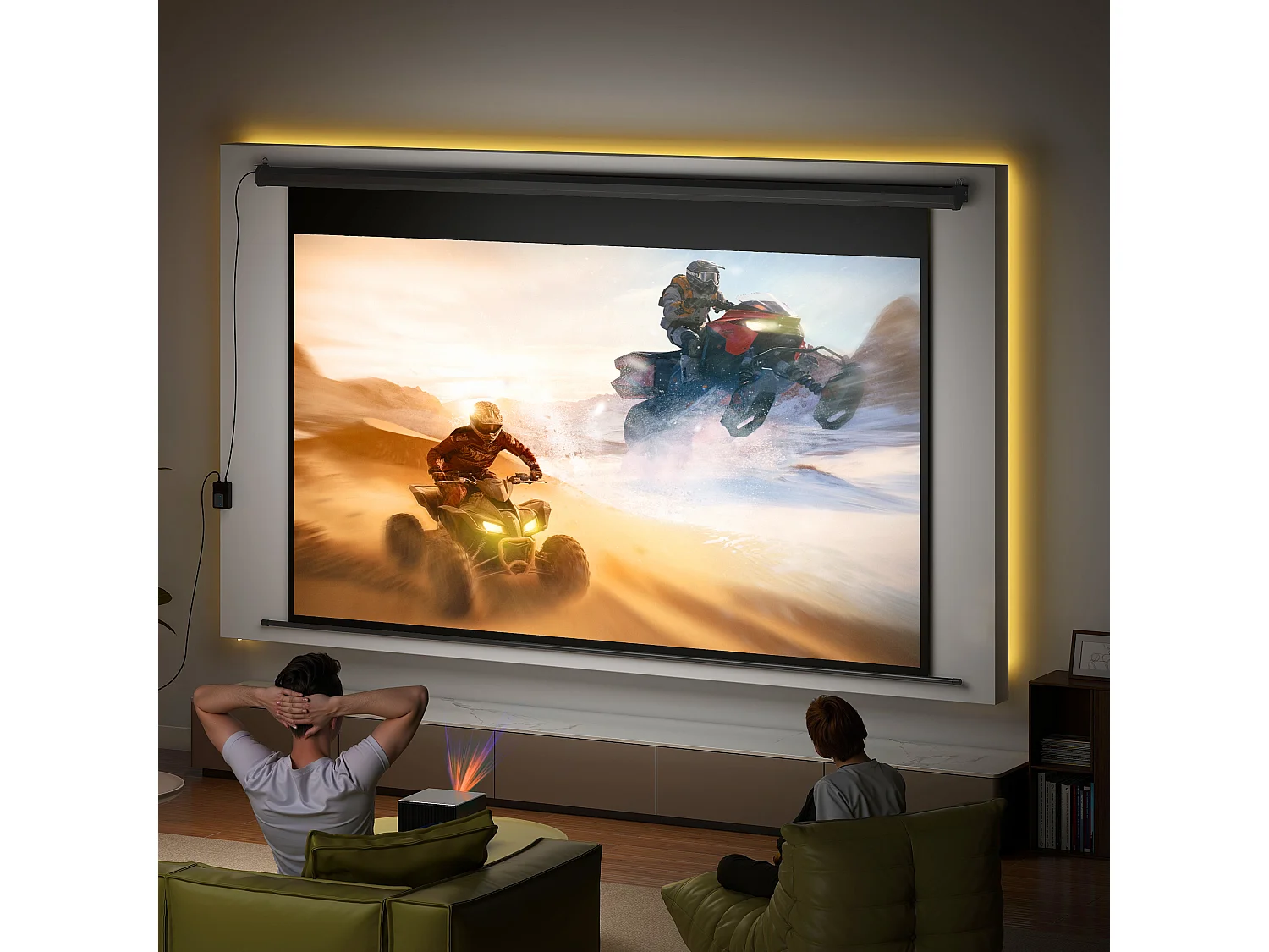 Écran de projection motorisé home-cinéma format 16:9 120 pouces 4K HD avec télécommande noir