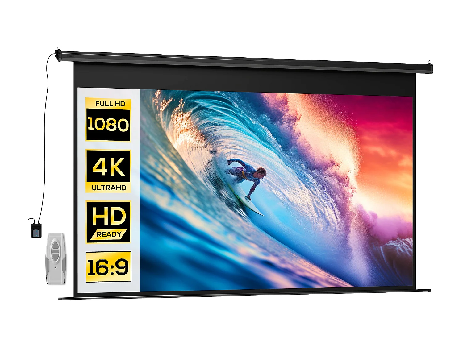 Écran de projection motorisé home-cinéma format 16:9 120 pouces 4K HD avec télécommande noir