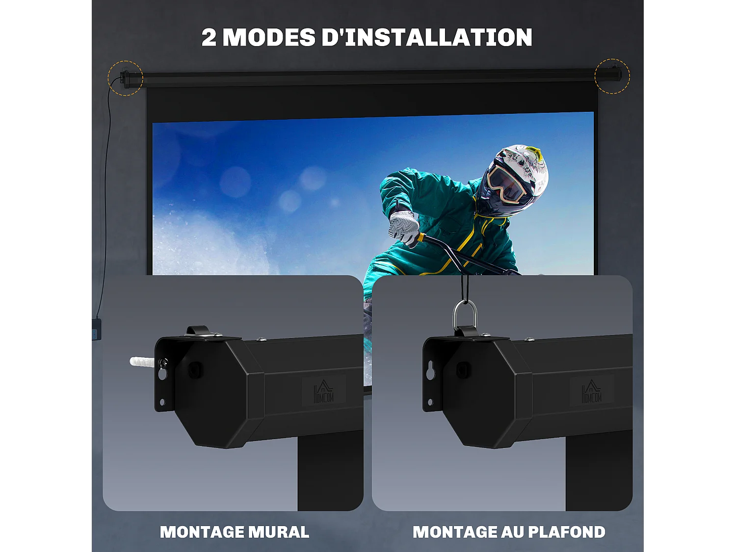 Écran de projection motorisé home-cinéma format 16:9 120 pouces 4K HD avec télécommande noir