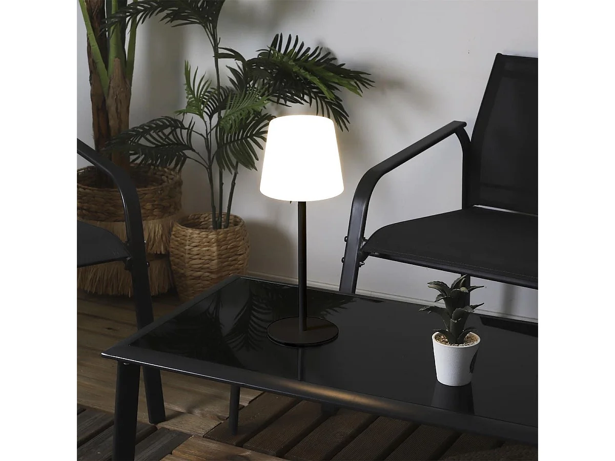 Lampe nomade d'extérieur blanc et noir rechargeable USB avec 3 niveaux éclairage
