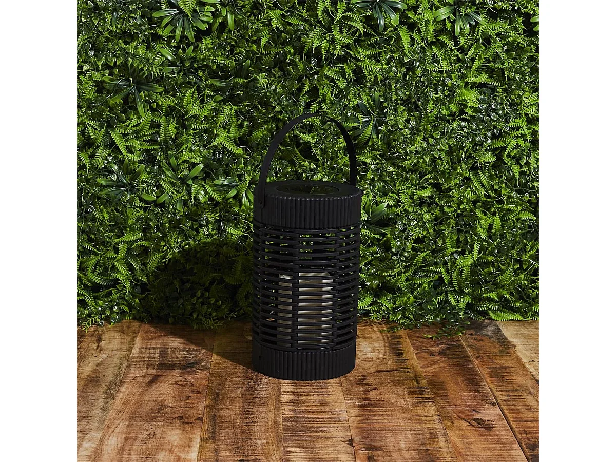 Lanterne solaire led effet bougie, en polypropylène noir avec anse (H23 cm)