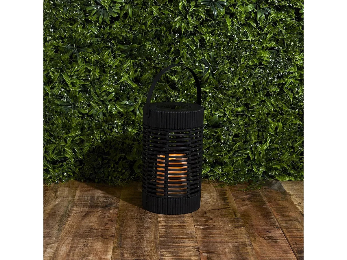 Lanterne solaire led effet bougie, en polypropylène noir avec anse (H23 cm)