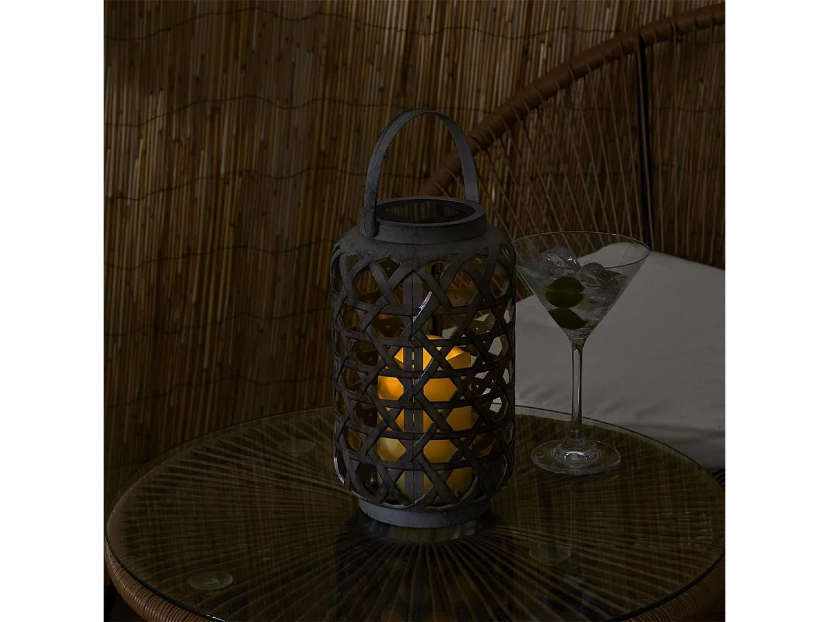 Lanterne solaire extérieur polypropylène grise effet bougie