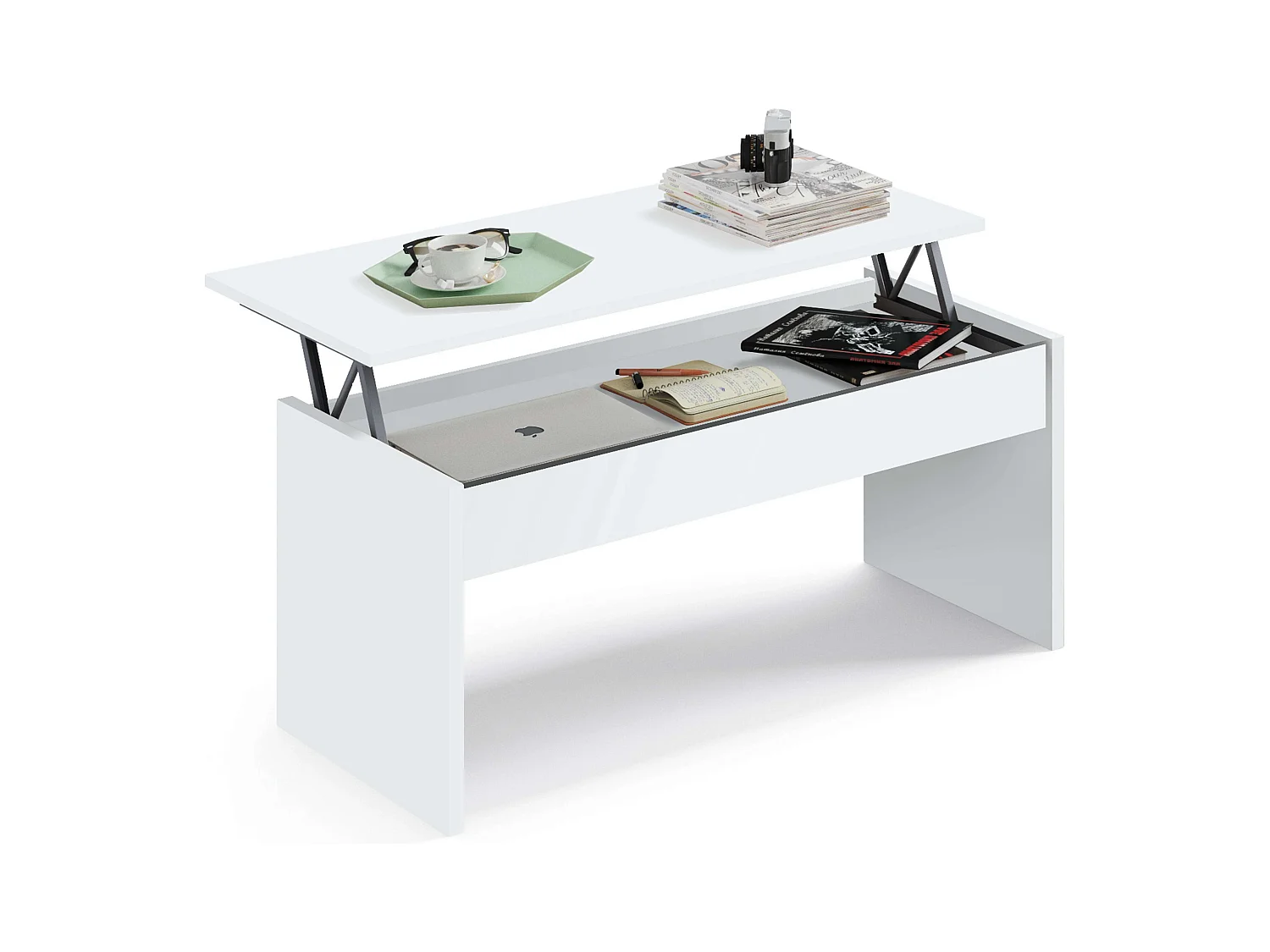 Mesa Centro Blanca Elevable Moderna Kamet 47-58x100x50 cm