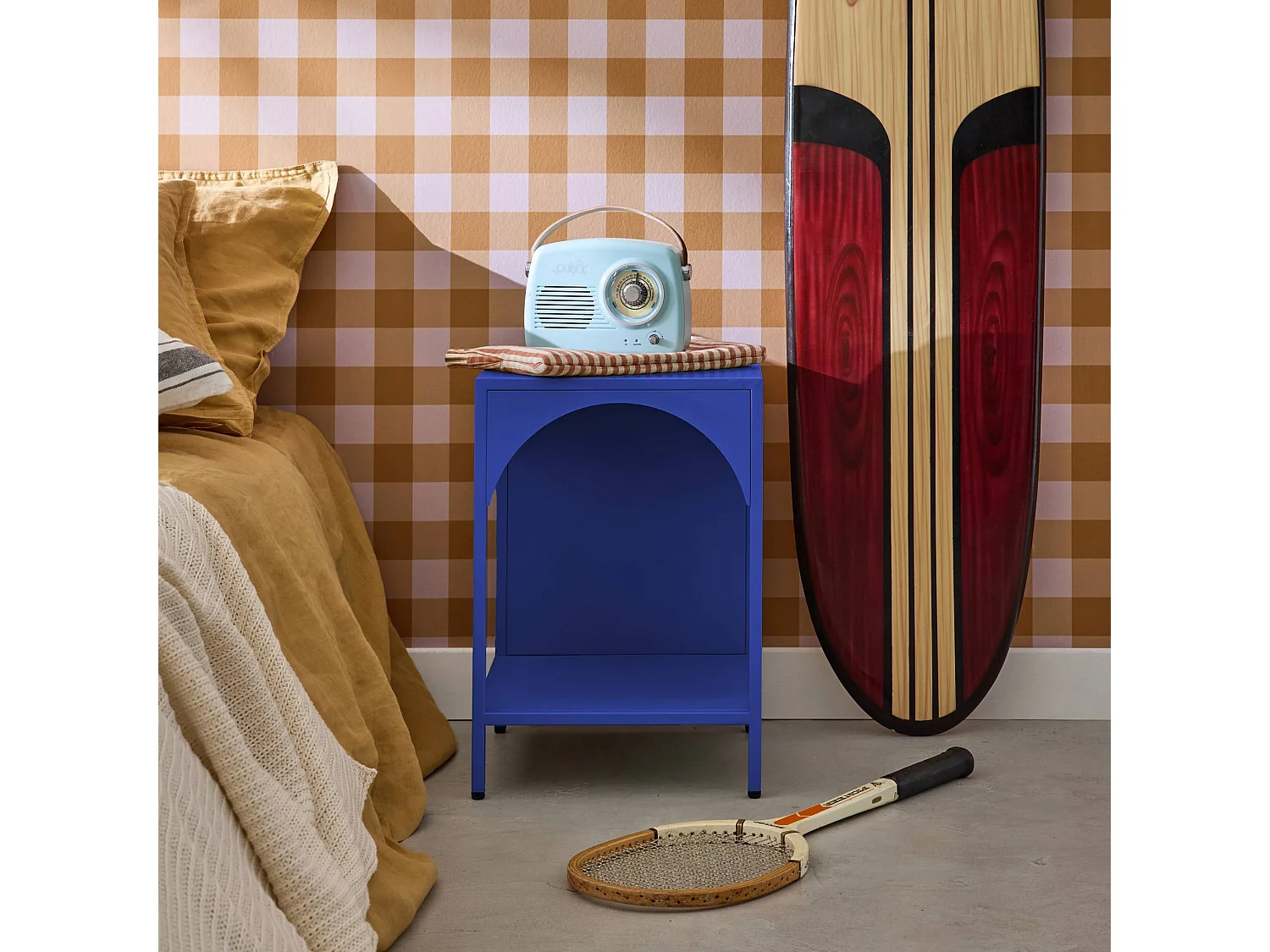 Comodino, tavolino industriale, blu