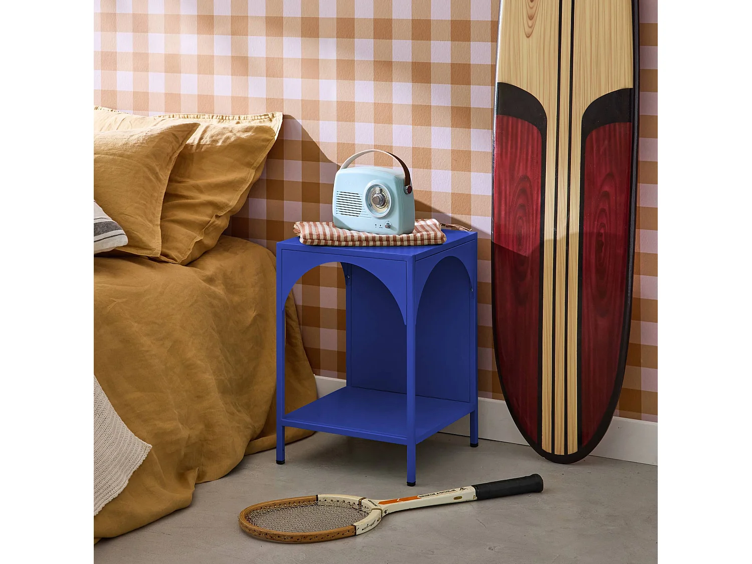 Comodino, tavolino industriale, blu