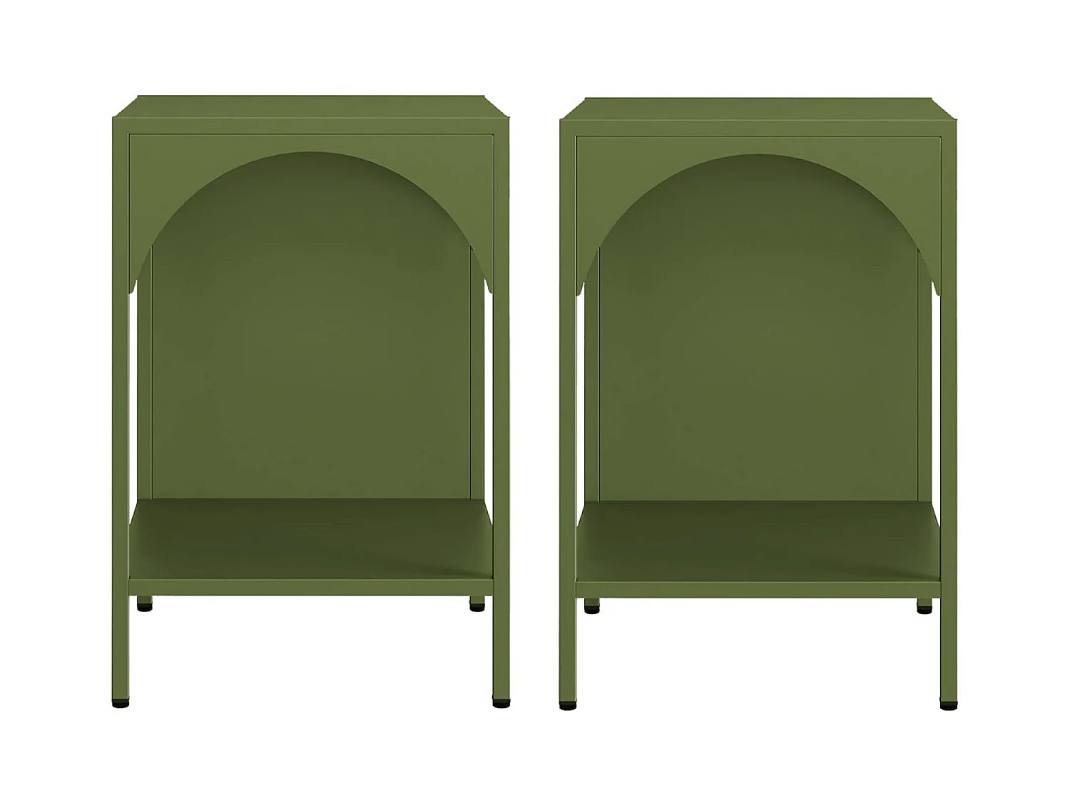 Mesita de noche industrial de metal, set de 2 verde kaki