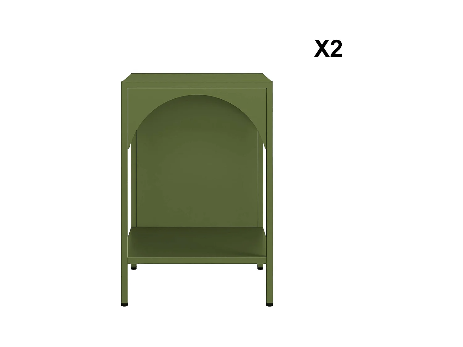 Mesita de noche industrial de metal, set de 2 verde kaki