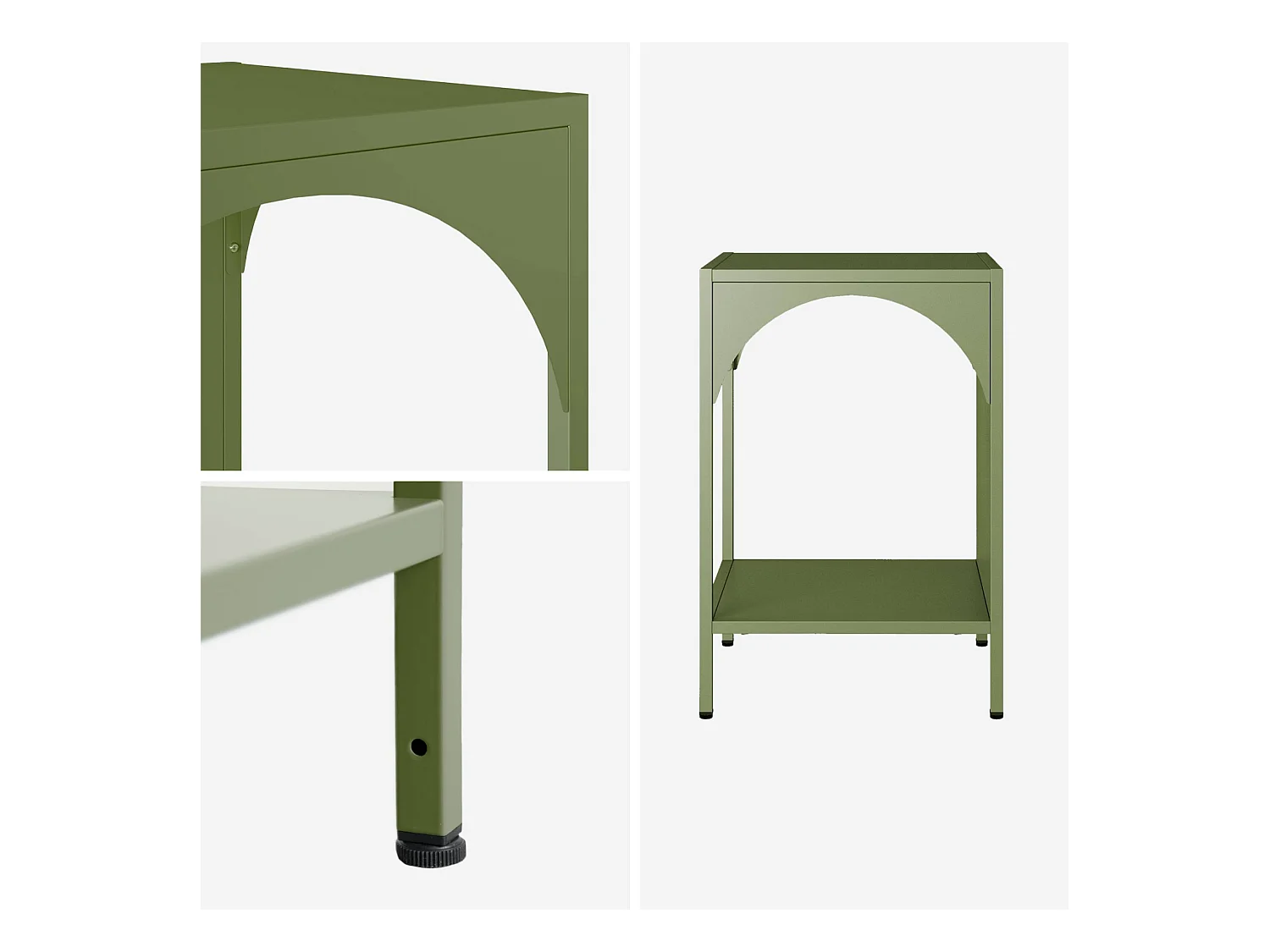 Mesita de noche industrial de metal, set de 2 verde kaki