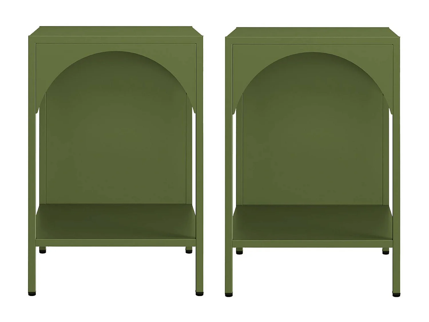 Set 2 comodini, tavolini industriali, verde kaki