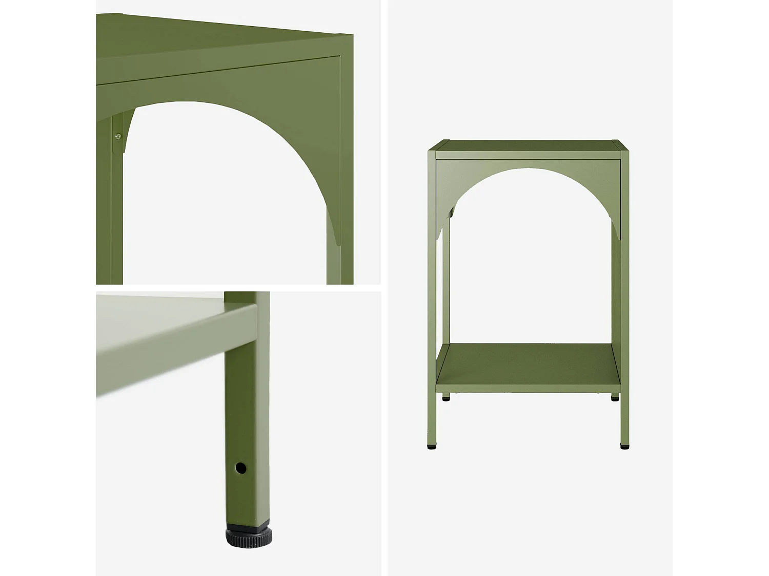 Set 2 comodini, tavolini industriali, verde kaki