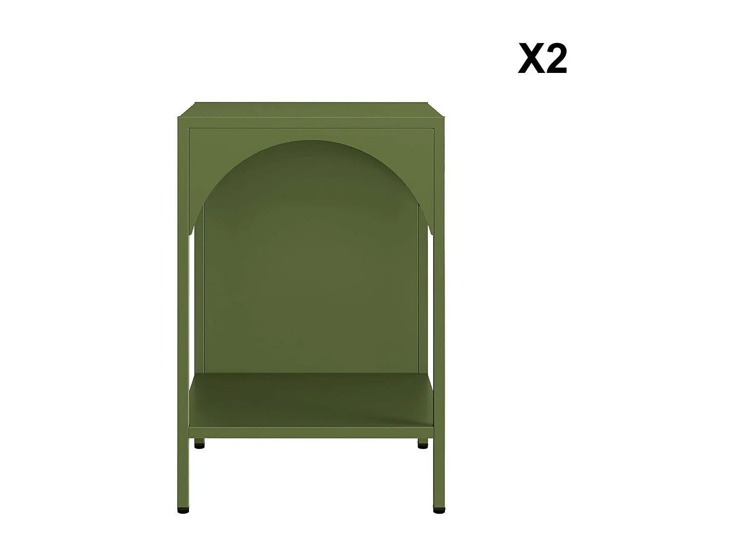 Set 2 comodini, tavolini industriali, verde kaki