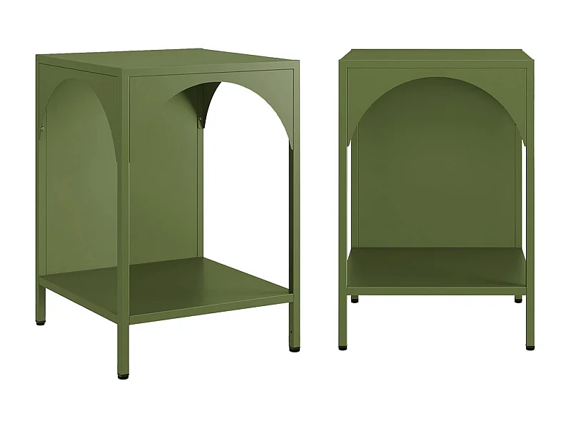 Set 2 comodini, tavolini industriali, verde kaki