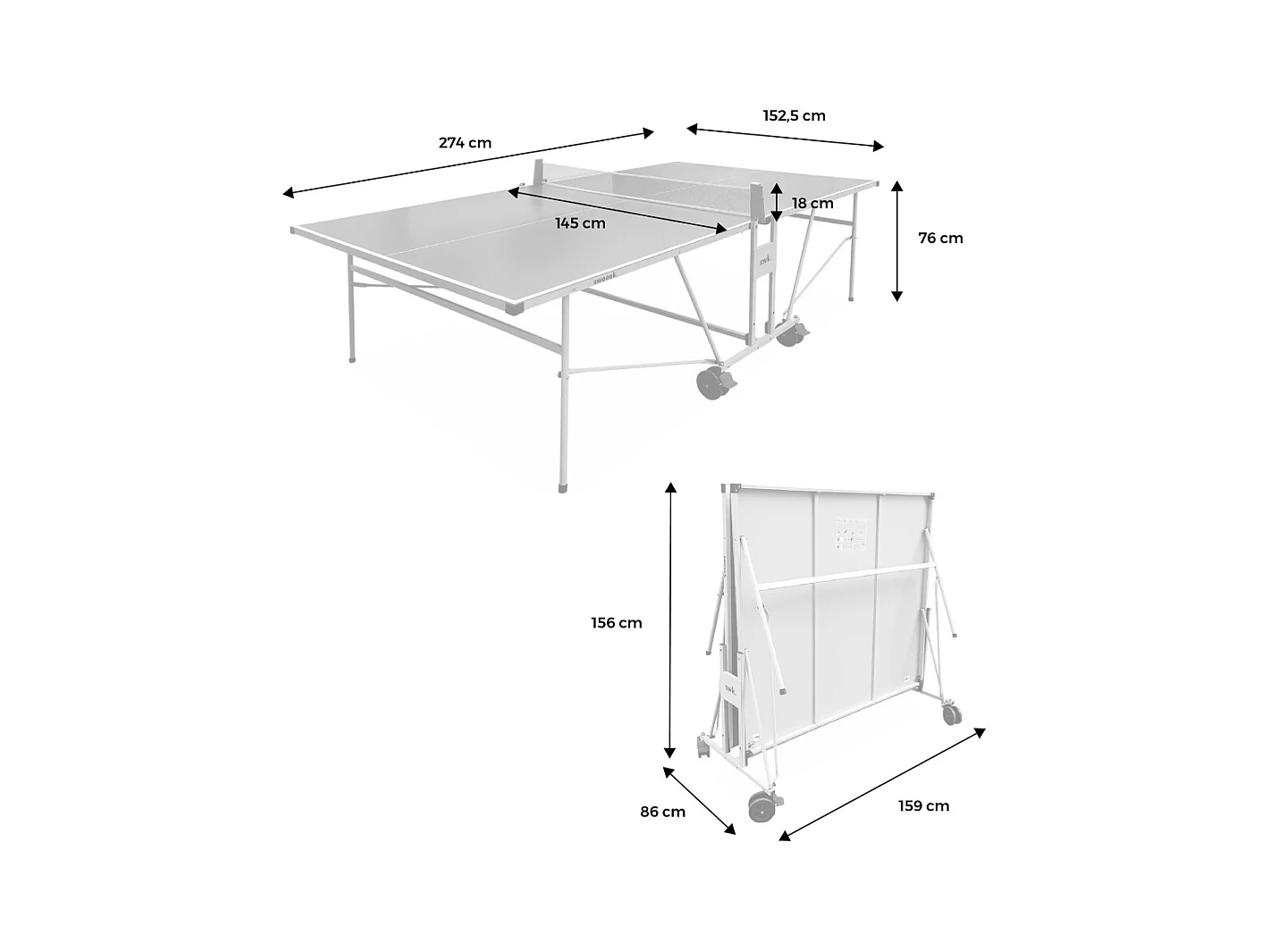 Table de ping pong OUTDOOR grise - table pliable avec 2 raquettes et 3 balles. pour utilisation extérieure. sport tennis de table