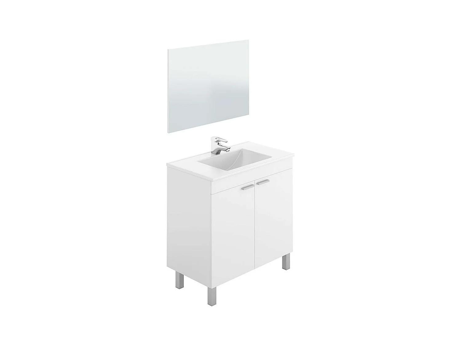 Mueble de Baño Manila Blanco 2 Puertas Espejo 80x80x45 cm (Lavabo Cerámico)