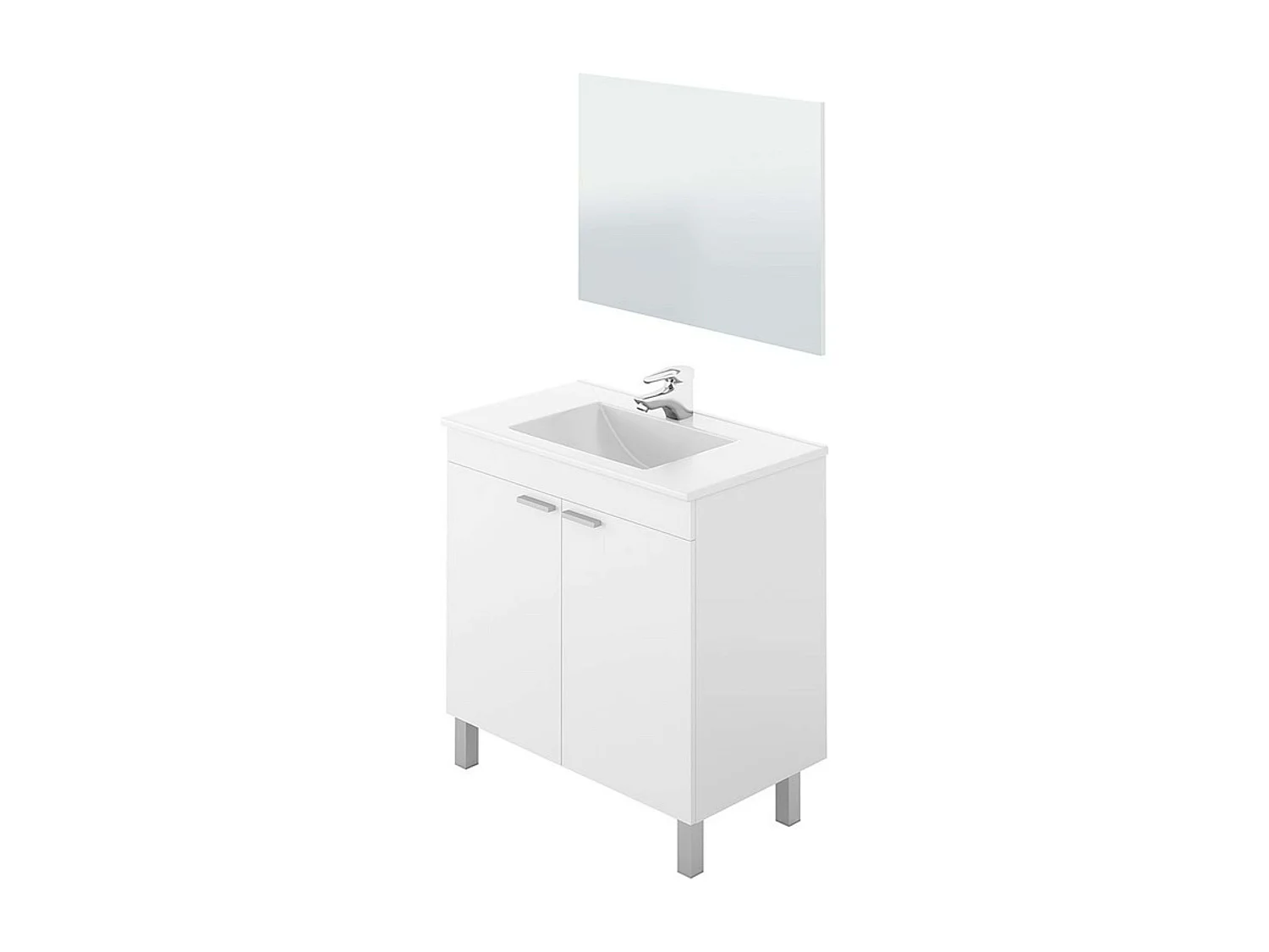 Mueble de Baño Manila Blanco 2 Puertas Espejo 80x80x45 cm (Lavabo Cerámico)