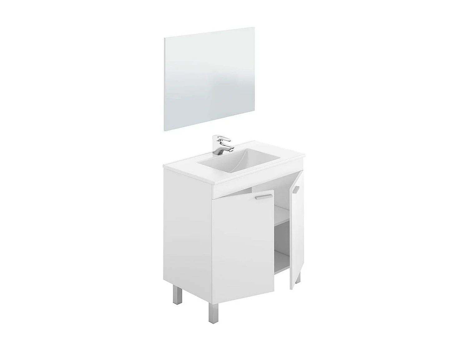 Mueble de Baño Manila Blanco 2 Puertas Espejo 80x80x45 cm (Lavabo Cerámico)