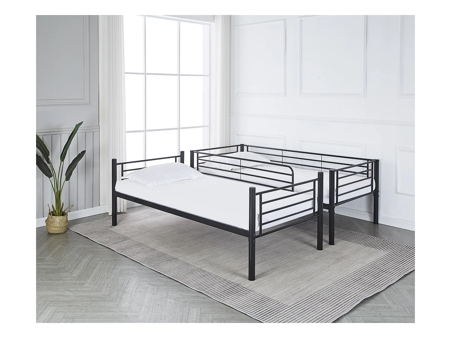 Pack : Lit superposé + Matelas compris Séparable métal LUNA 1+1 90x190 cm sommier inclus noir