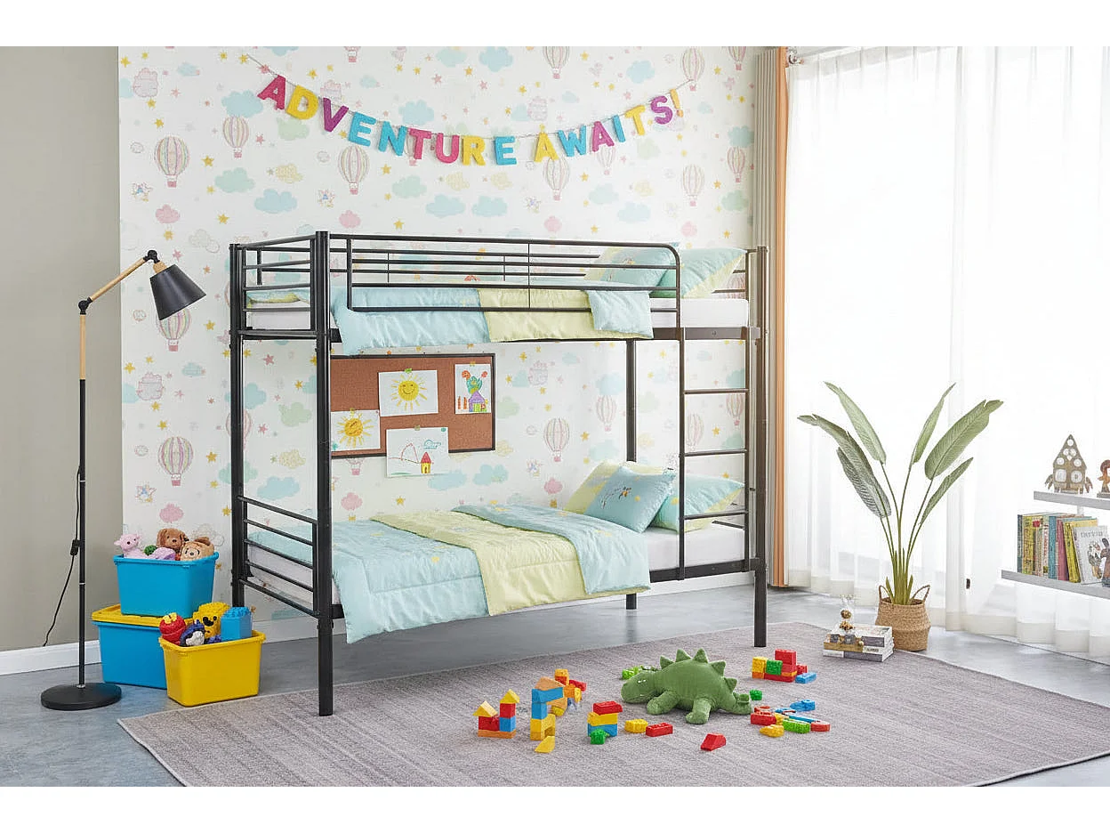 Pack Lit superposé séparable métal 2 couchages 90x190 cm noir + matelas LUNA