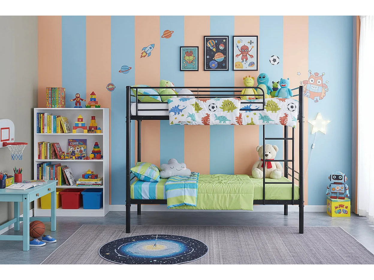 Pack Lit superposé séparable métal 2 couchages 90x190 cm noir + matelas LUNA