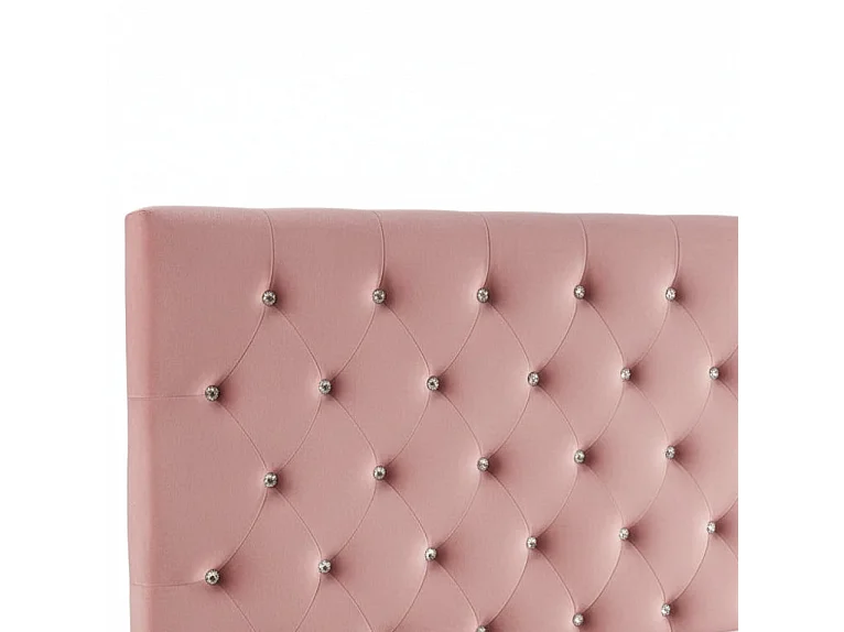 Lit coffre capitonné velours rose 160x200 cm sommier inclus VICTORIA