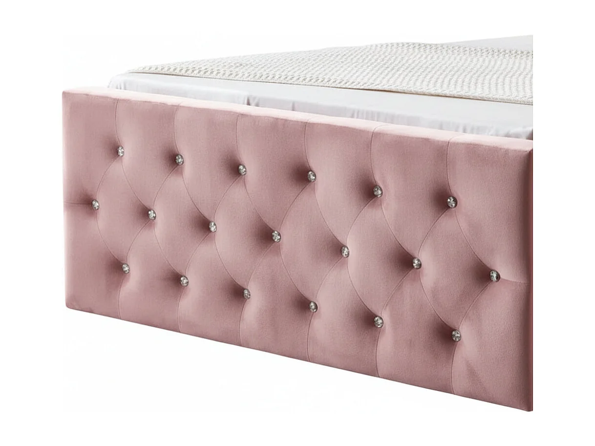 Lit coffre capitonné velours rose 160x200 cm sommier inclus VICTORIA