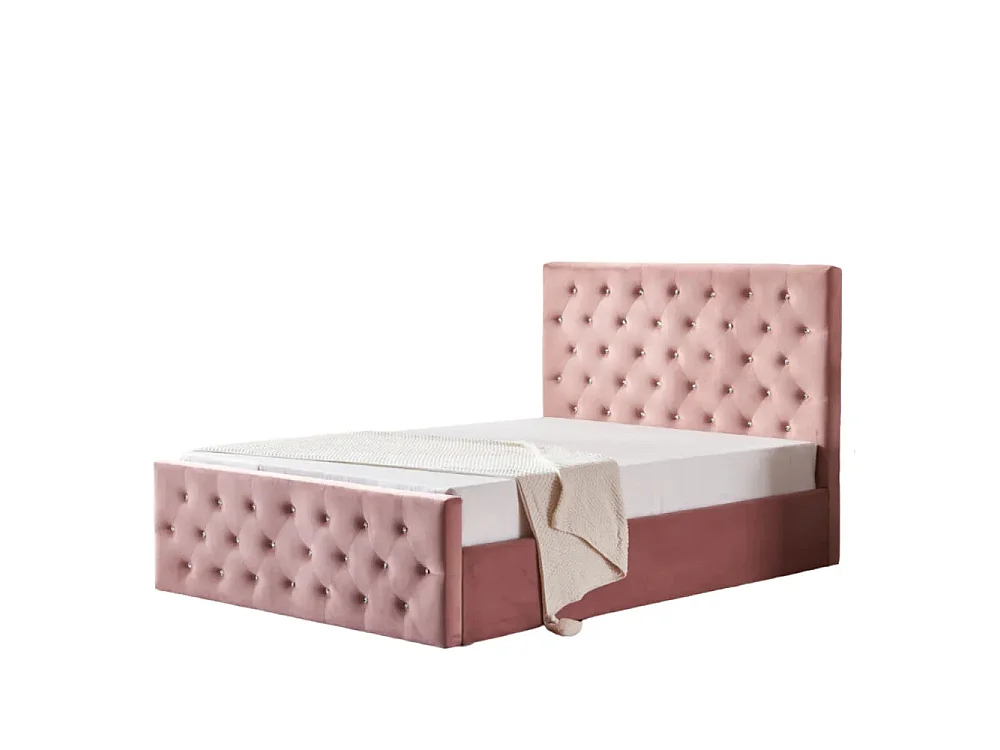 Lit coffre capitonné velours rose 160x200 cm sommier inclus VICTORIA